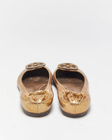Tory Burch Riva Metallic Gold Leather Ballet Flats - UK4