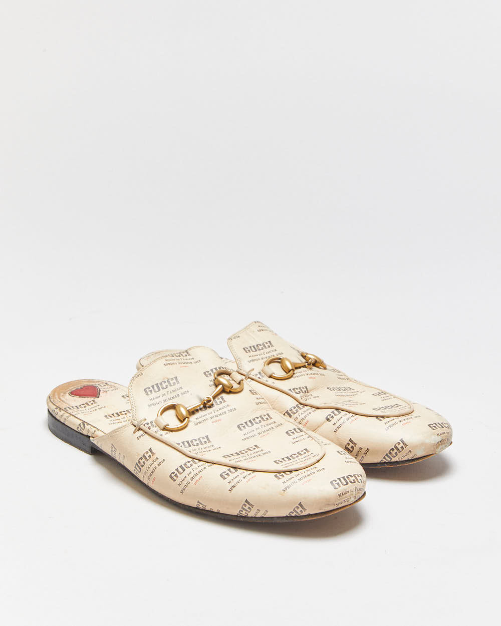 Vintage Gucci Stamp Print Princetown Horsebit Mules - UK 3.5