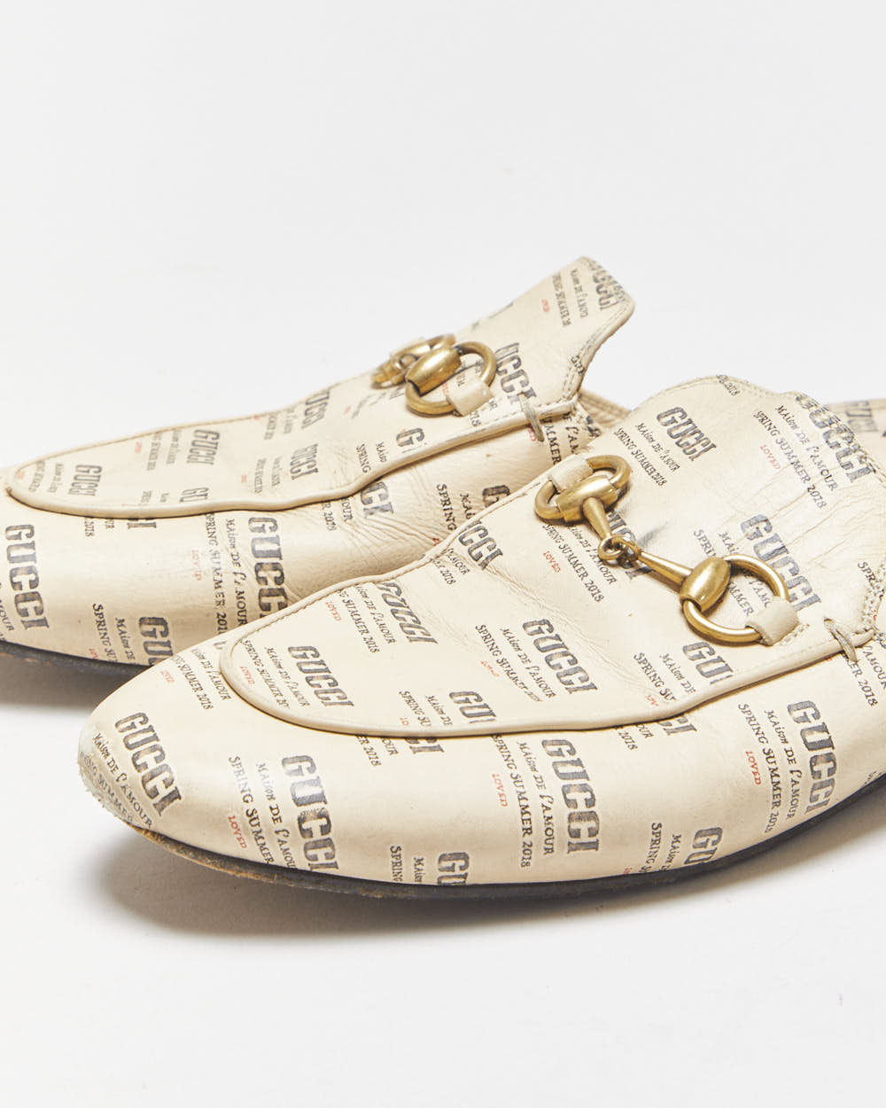 Vintage Gucci Stamp Print Princetown Horsebit Mules - UK 3.5
