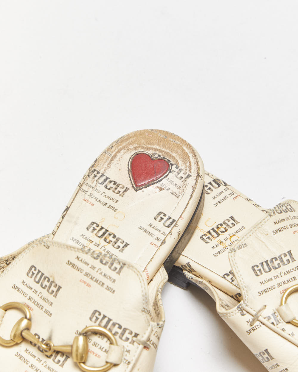 Vintage Gucci Stamp Print Princetown Horsebit Mules - UK 3.5