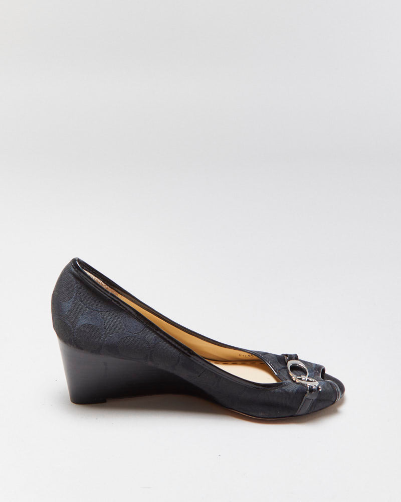 Vintage Y2K 00s Coach Signature Peep Toe Wedges - UK5