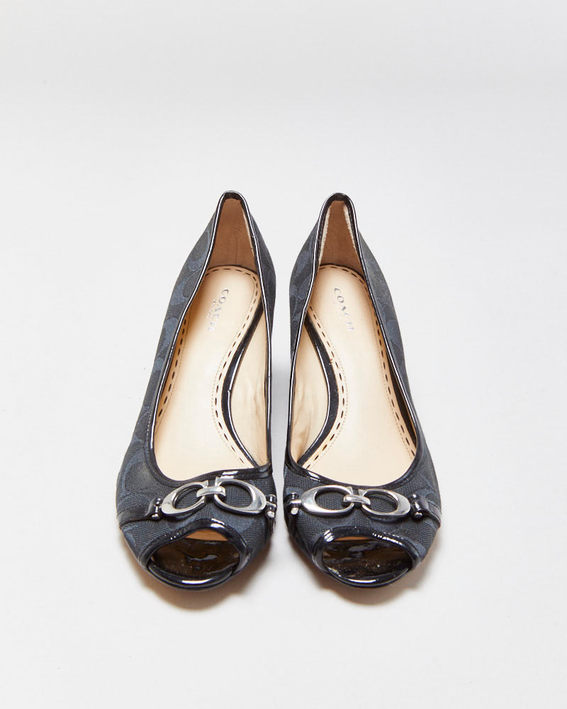 Vintage Y2K 00s Coach Signature Peep Toe Wedges - UK5