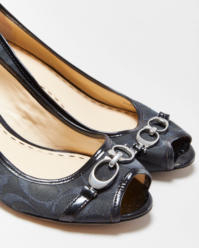 Vintage Y2K 00s Coach Signature Peep Toe Wedges - UK5
