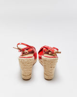 Vintage Y2K 00s Valentino Garavani mena Bow Peep Toe Patent Espadrille Wedges - UK5