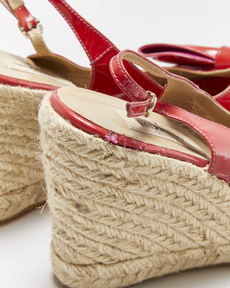 Vintage Y2K 00s Valentino Garavani mena Bow Peep Toe Patent Espadrille Wedges - UK5
