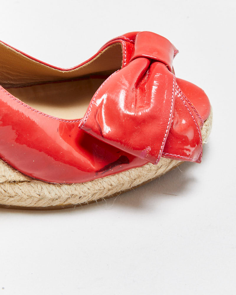 Vintage Y2K 00s Valentino Garavani mena Bow Peep Toe Patent Espadrille Wedges - UK5
