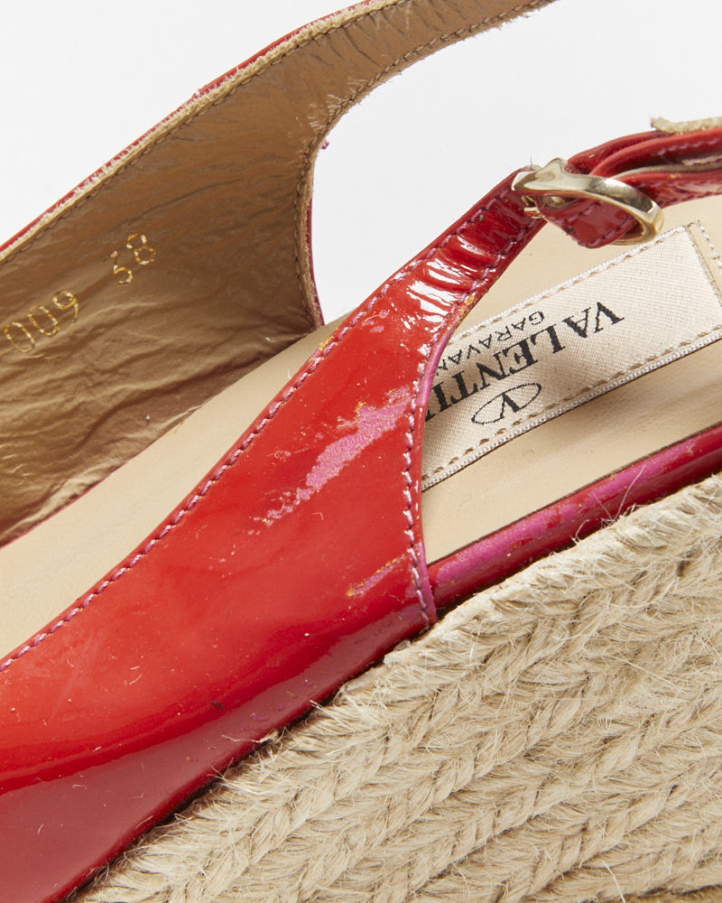 Vintage Y2K 00s Valentino Garavani mena Bow Peep Toe Patent Espadrille Wedges - UK5