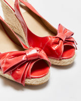 Vintage Y2K 00s Valentino Garavani mena Bow Peep Toe Patent Espadrille Wedges - UK5