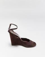 Vintage Balenciaga Suede Peep Toe Wedge Heels - UK4.5