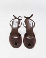 Vintage Balenciaga Suede Peep Toe Wedge Heels - UK4.5