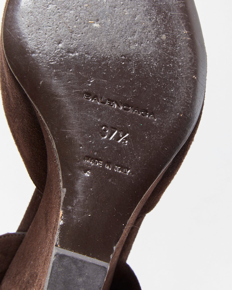 Vintage Balenciaga Suede Peep Toe Wedge Heels - UK4.5