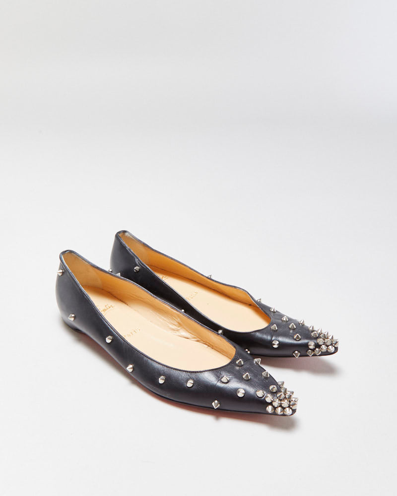 Christian Louboutin Leather Degra Spike Pointed Toe Ballet Flats - UK5