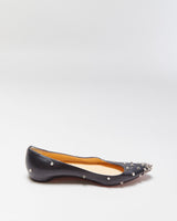 Christian Louboutin Leather Degra Spike Pointed Toe Ballet Flats - UK5