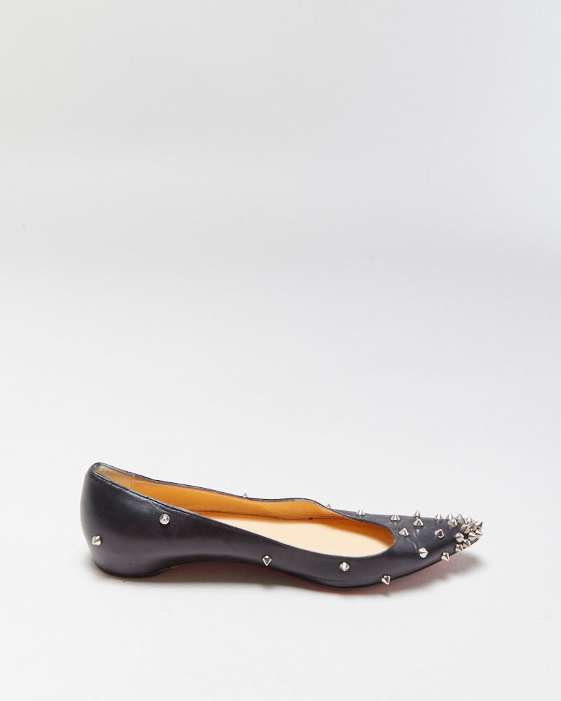 Christian Louboutin Leather Degra Spike Pointed Toe Ballet Flats - UK5
