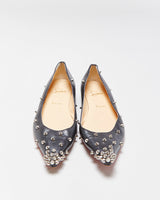 Christian Louboutin Leather Degra Spike Pointed Toe Ballet Flats - UK5