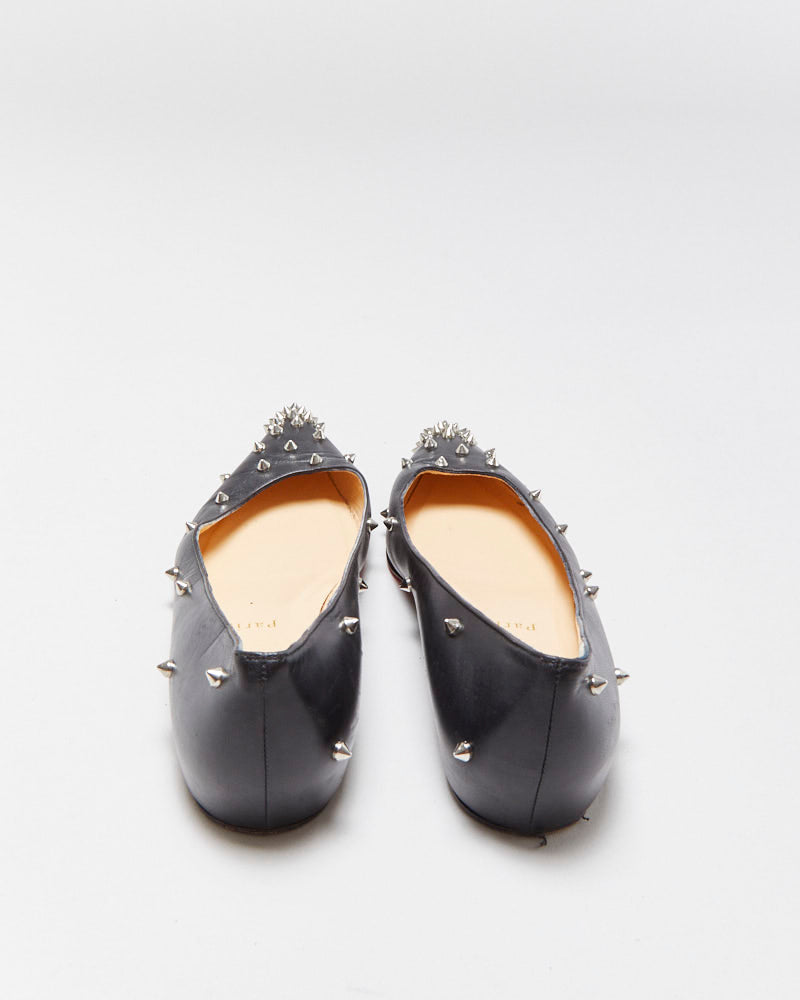 Christian Louboutin Leather Degra Spike Pointed Toe Ballet Flats - UK5