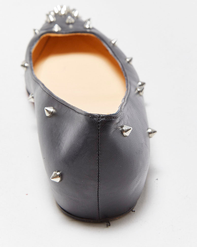 Christian Louboutin Leather Degra Spike Pointed Toe Ballet Flats - UK5