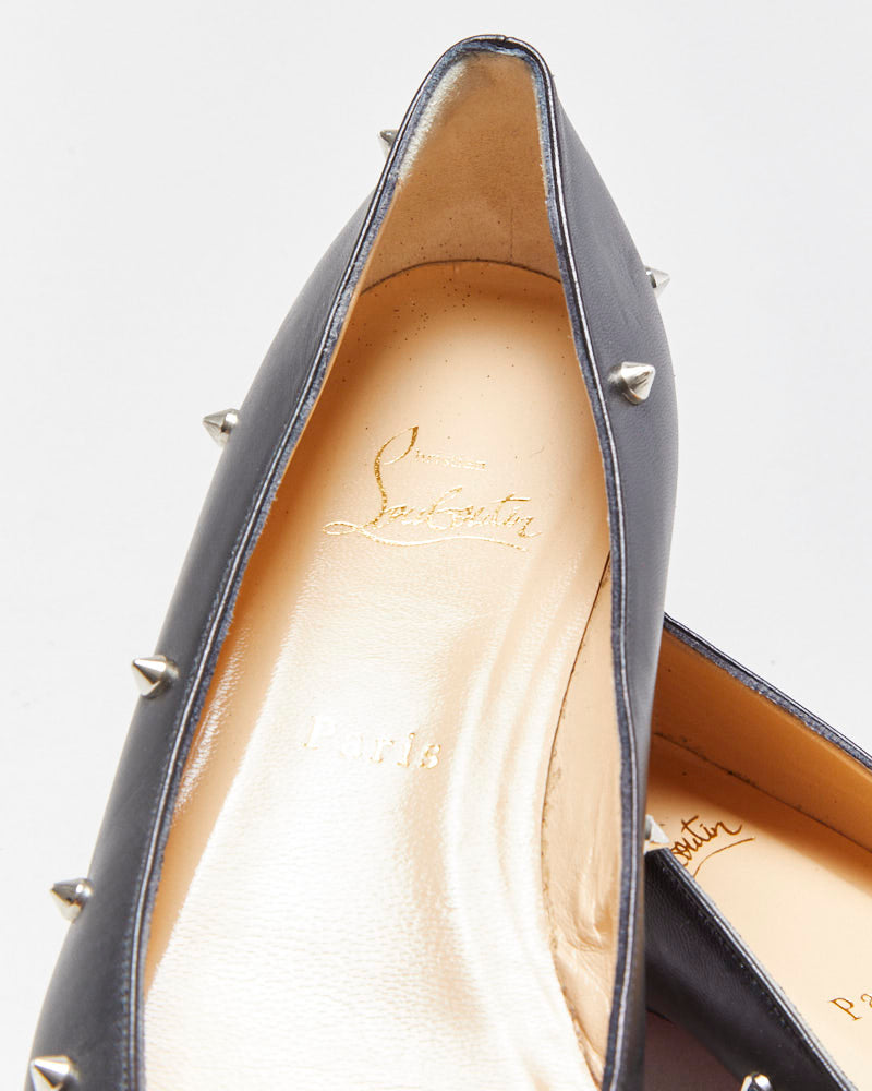 Christian Louboutin Leather Degra Spike Pointed Toe Ballet Flats - UK5