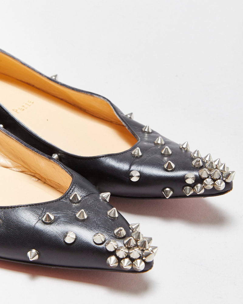Christian Louboutin Leather Degra Spike Pointed Toe Ballet Flats - UK5