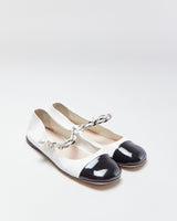 Miu Miu Pearl Chain Strap Patent Leather Mary Jane Ballet Flats - UK3