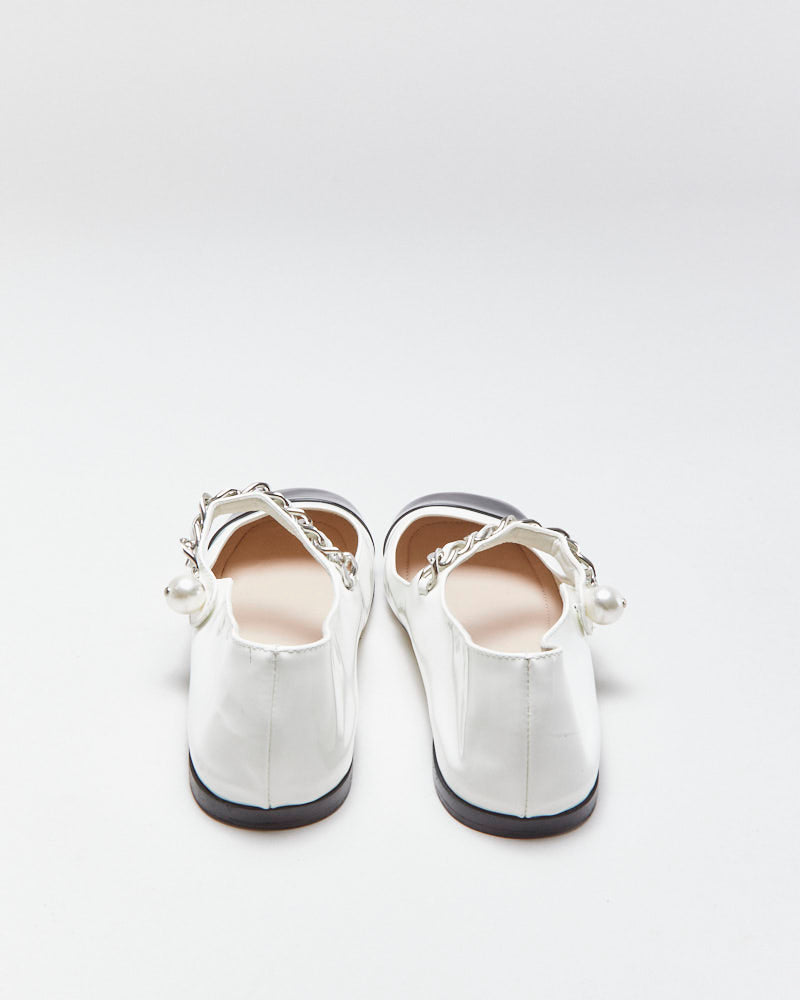 Miu Miu Pearl Chain Strap Patent Leather Mary Jane Ballet Flats - UK3