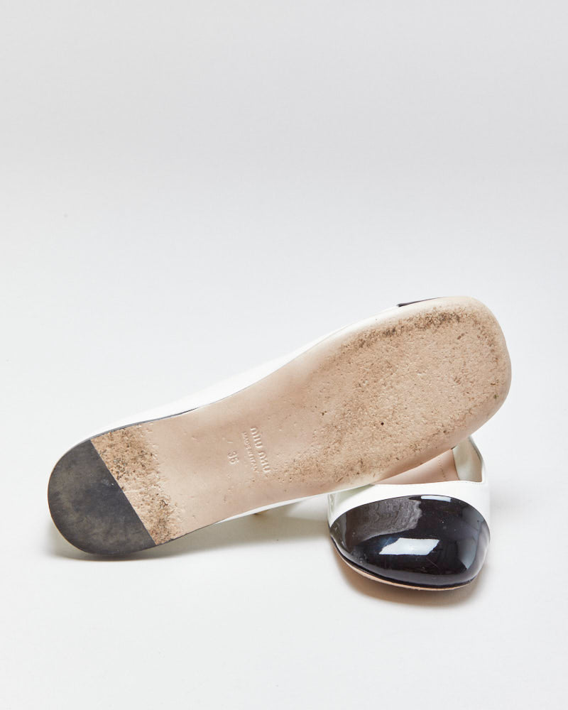Miu Miu Pearl Chain Strap Patent Leather Mary Jane Ballet Flats - UK3