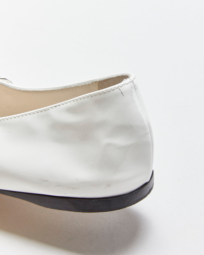 Miu Miu Pearl Chain Strap Patent Leather Mary Jane Ballet Flats - UK3