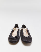Miu Miu Satin Rhinestone Strap Mary Jane Ballet Flats - UK5