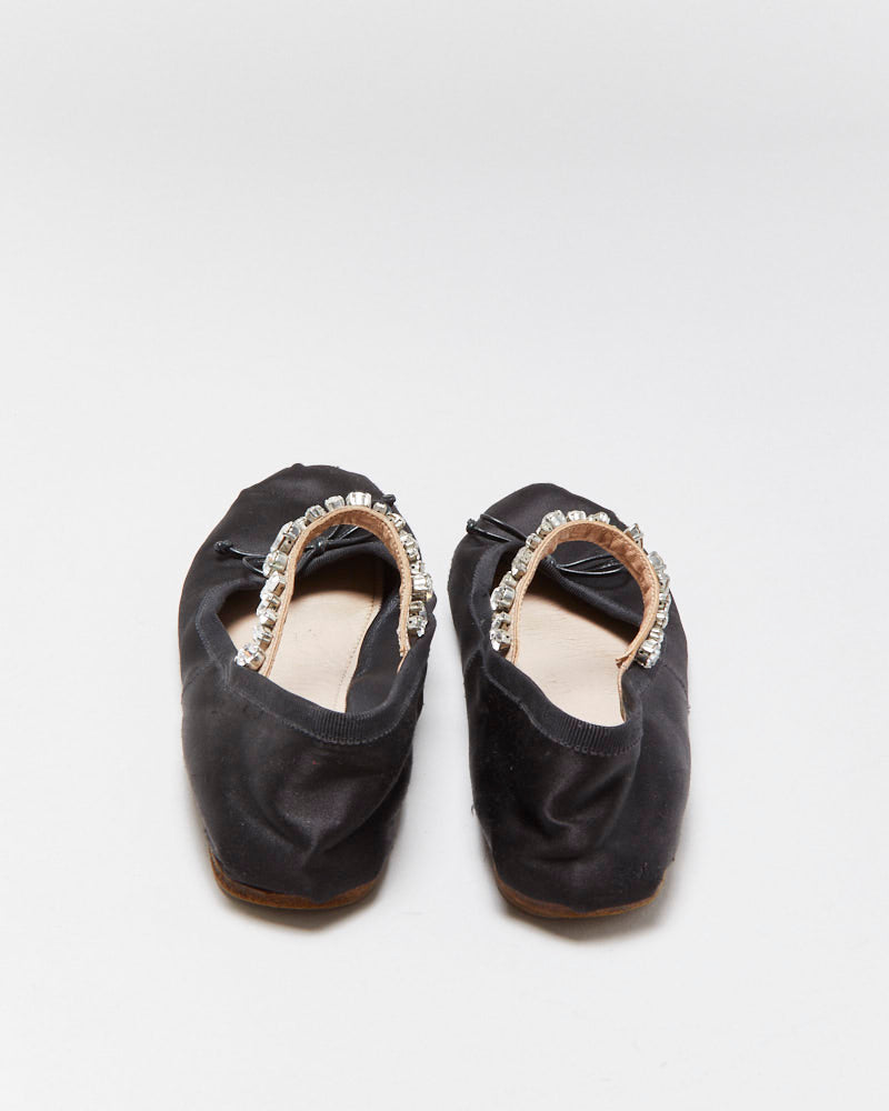Miu Miu Satin Rhinestone Strap Mary Jane Ballet Flats - UK5