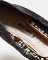 Miu Miu Satin Rhinestone Strap Mary Jane Ballet Flats - UK5