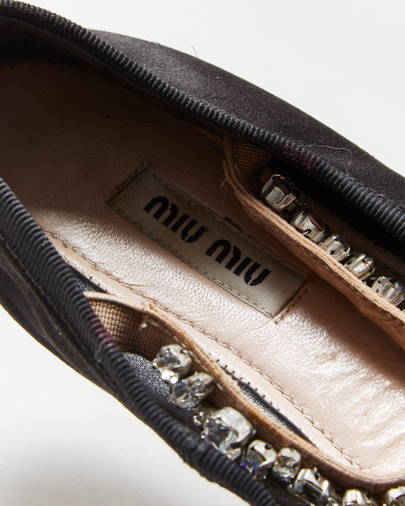 Miu Miu Satin Rhinestone Strap Mary Jane Ballet Flats - UK5