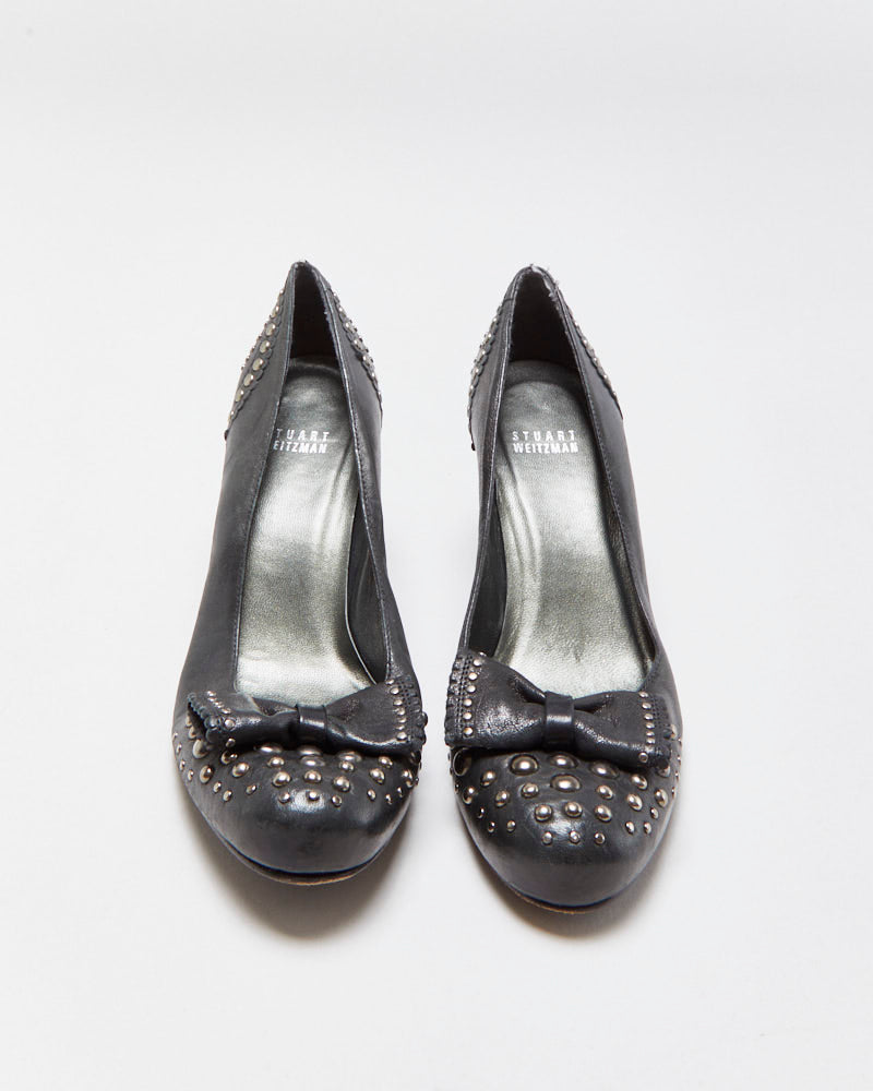 Vintage Stewart Weitzman Studded Bow Kitten Heels - UK5