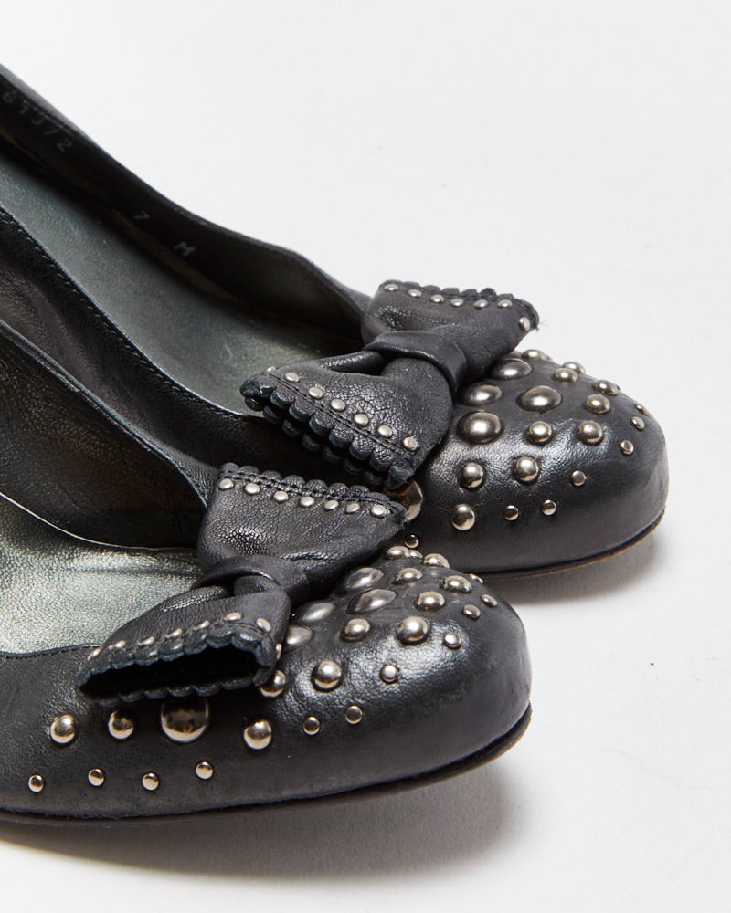 Vintage Stewart Weitzman Studded Bow Kitten Heels - UK5