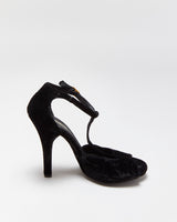 Vintage Dolce &amp; Gabbana Velvet T Bar Peep Toe Heels - UK5.5