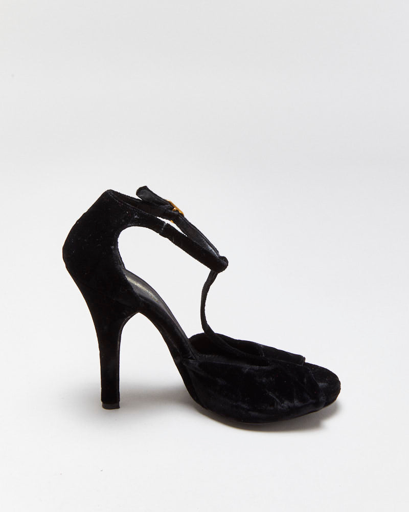 Vintage Dolce &amp; Gabbana Velvet T Bar Peep Toe Heels - UK5.5