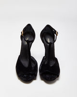 Vintage Dolce &amp; Gabbana Velvet T Bar Peep Toe Heels - UK5.5
