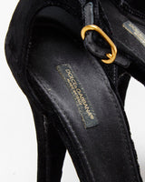Vintage Dolce &amp; Gabbana Velvet T Bar Peep Toe Heels - UK5.5