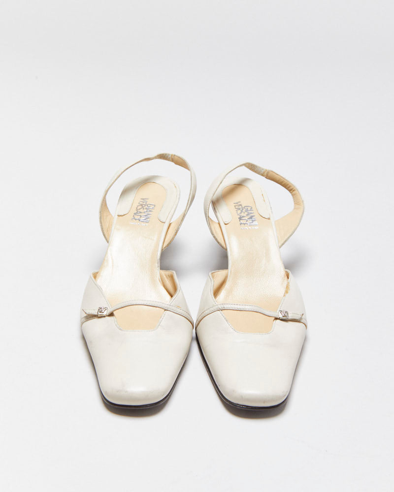 Vintage 1990s Gianni Versace Medusa Leather Sling Back Kitten Heels - UK4.5