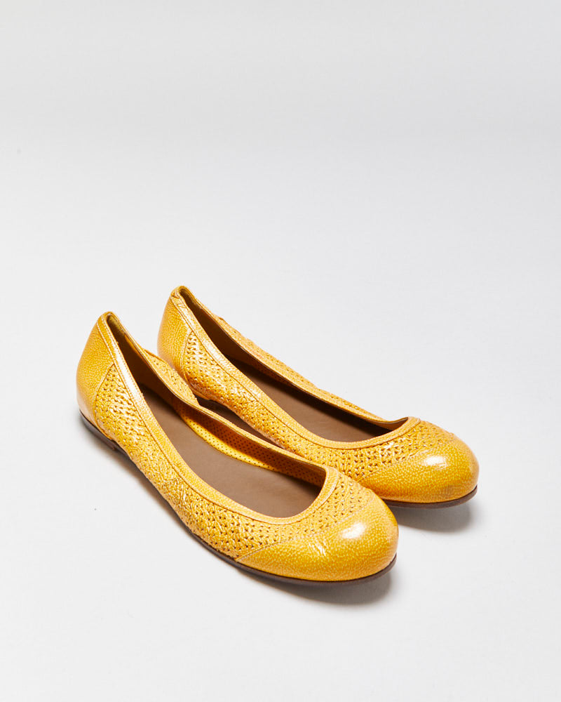 Bottega Veneta Perforated Patent Leather Ballet Flats - UK5.5