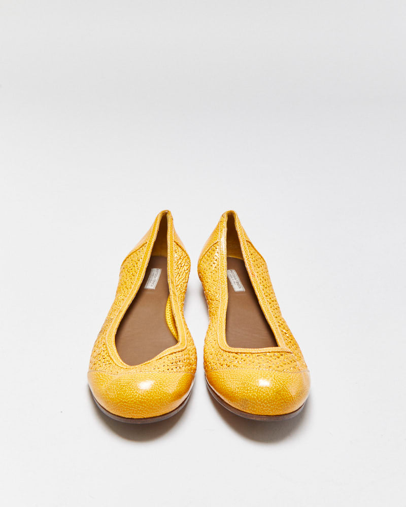 Bottega Veneta Perforated Patent Leather Ballet Flats - UK5.5