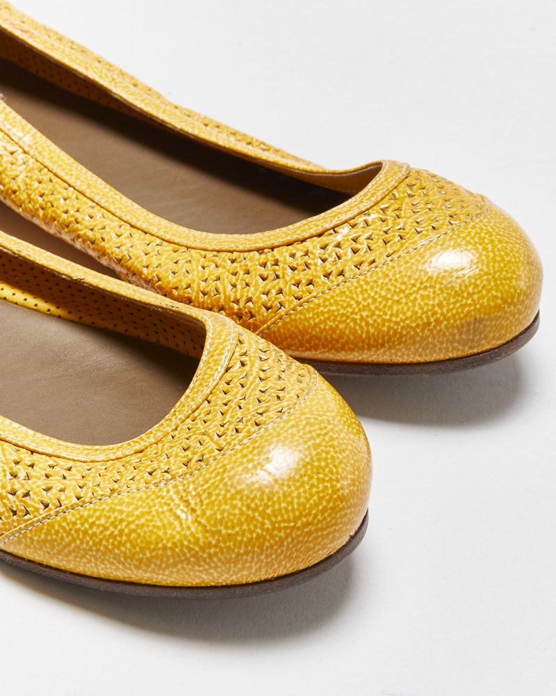Bottega Veneta Perforated Patent Leather Ballet Flats - UK5.5