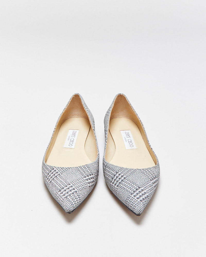 Jimmy Choo Glitter Star Houndstooth Pointy Ballet Flats - UK3