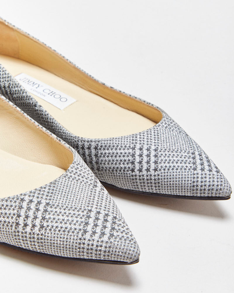 Jimmy Choo Glitter Star Houndstooth Pointy Ballet Flats - UK3
