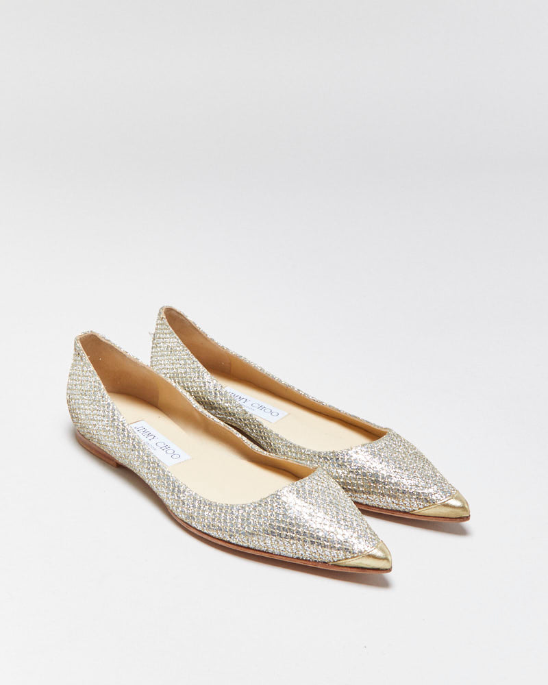 Jimmy Choo Glitter Snakeskin Pointy Ballet Flats - UK3