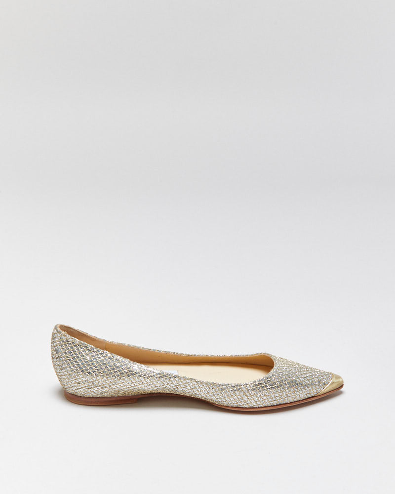 Jimmy Choo Glitter Snakeskin Pointy Ballet Flats - UK3