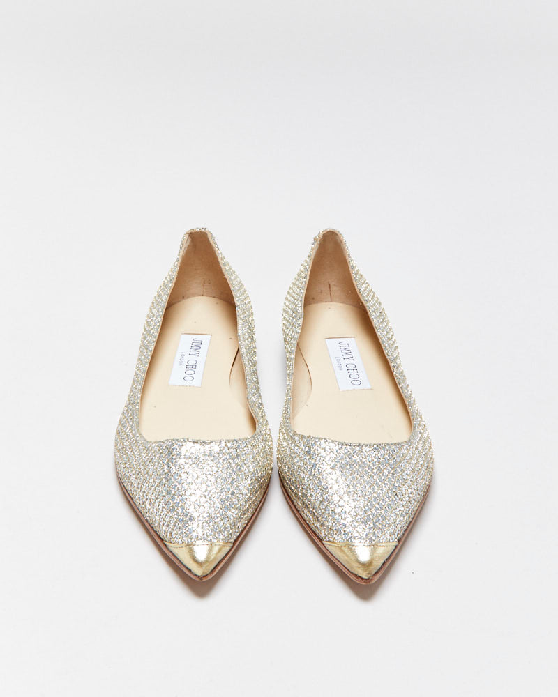 Jimmy Choo Glitter Snakeskin Pointy Ballet Flats - UK3