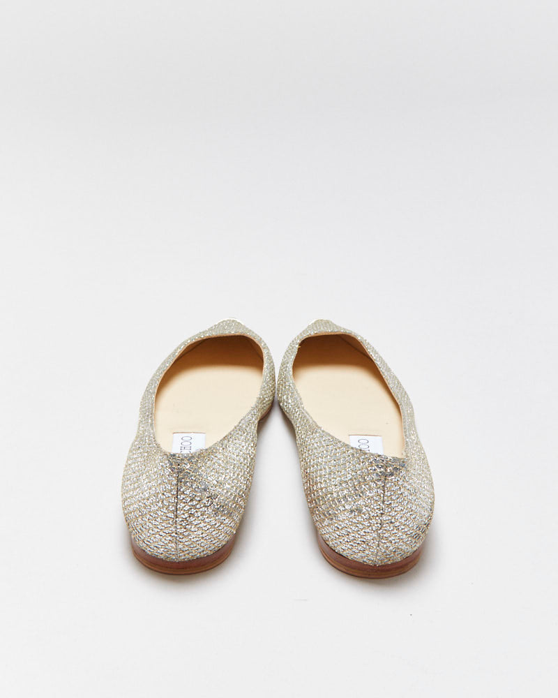 Jimmy Choo Glitter Snakeskin Pointy Ballet Flats - UK3