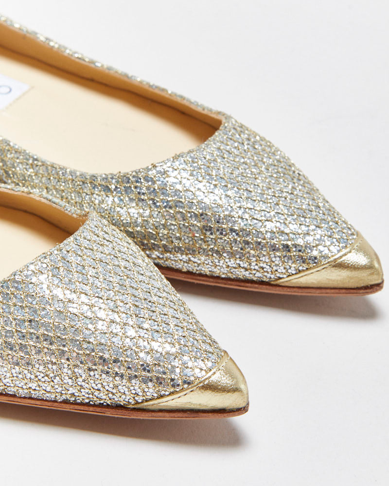 Jimmy Choo Glitter Snakeskin Pointy Ballet Flats - UK3