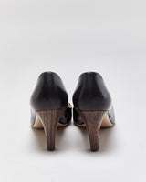 Salvatore Ferragamo Black Leather Wooden heel Pumps - UK6
