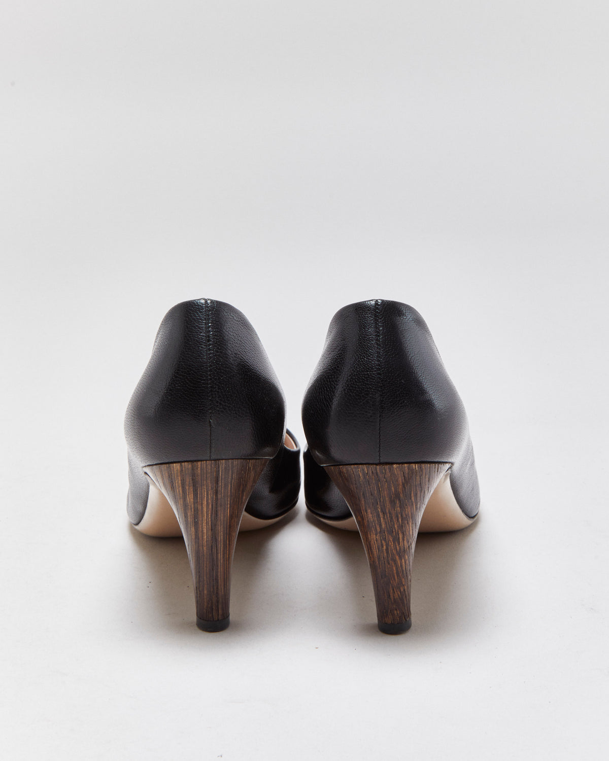 Salvatore Ferragamo Black Leather Wooden heel Pumps - UK6